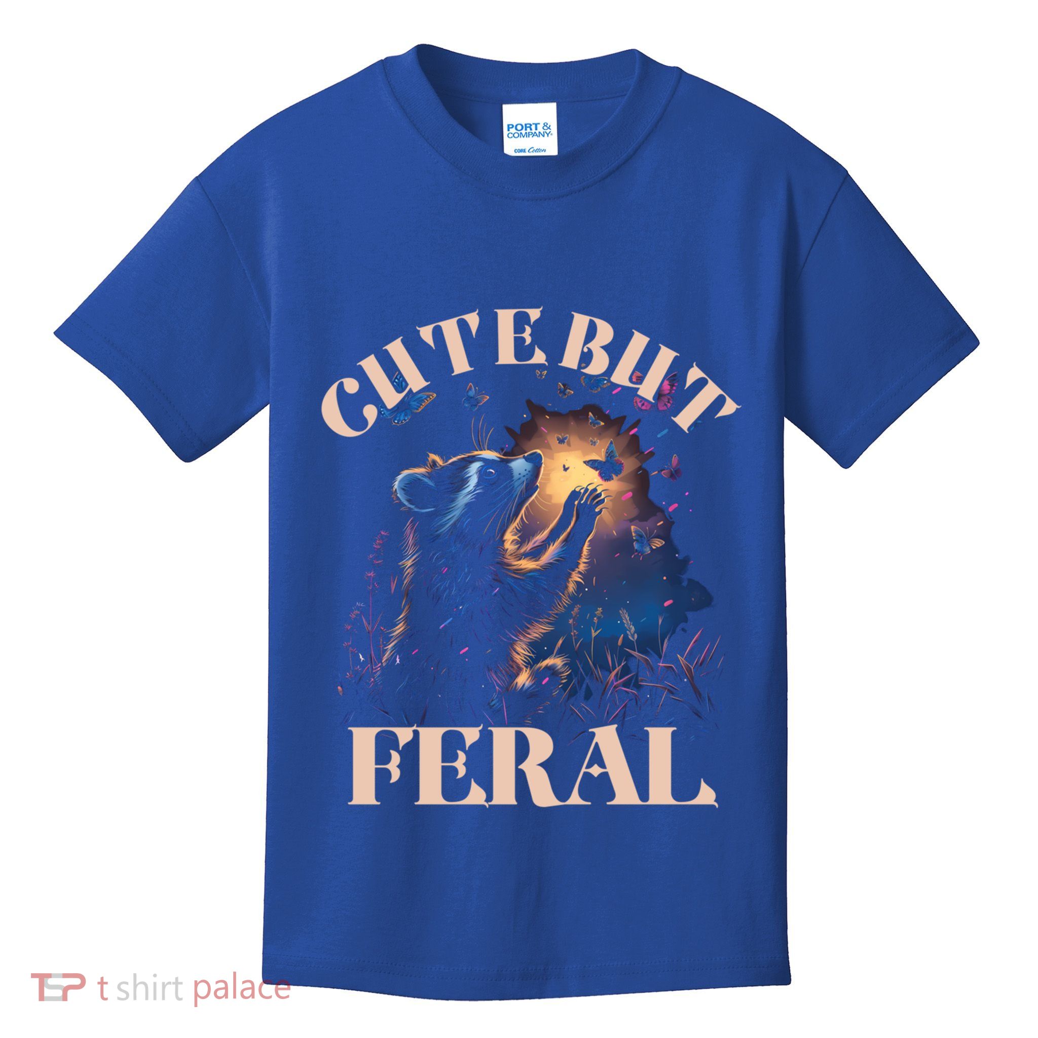 Cute But Feral Funny Raccoon Catching Butterfly Summer Great Gift Kids T-Shirt