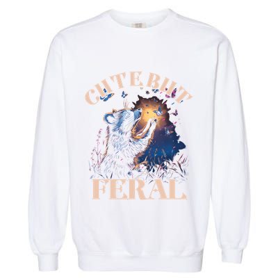 Cute But Feral Funny Raccoon Catching Butterfly Summer Great Gift Garment-Dyed Sweatshirt