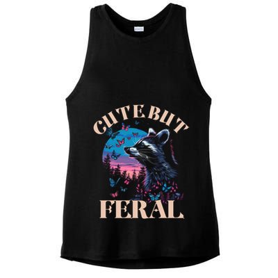 Cute But Feral Funny Raccoon Catching Butterfly Summer Gift Ladies PosiCharge Tri-Blend Wicking Tank