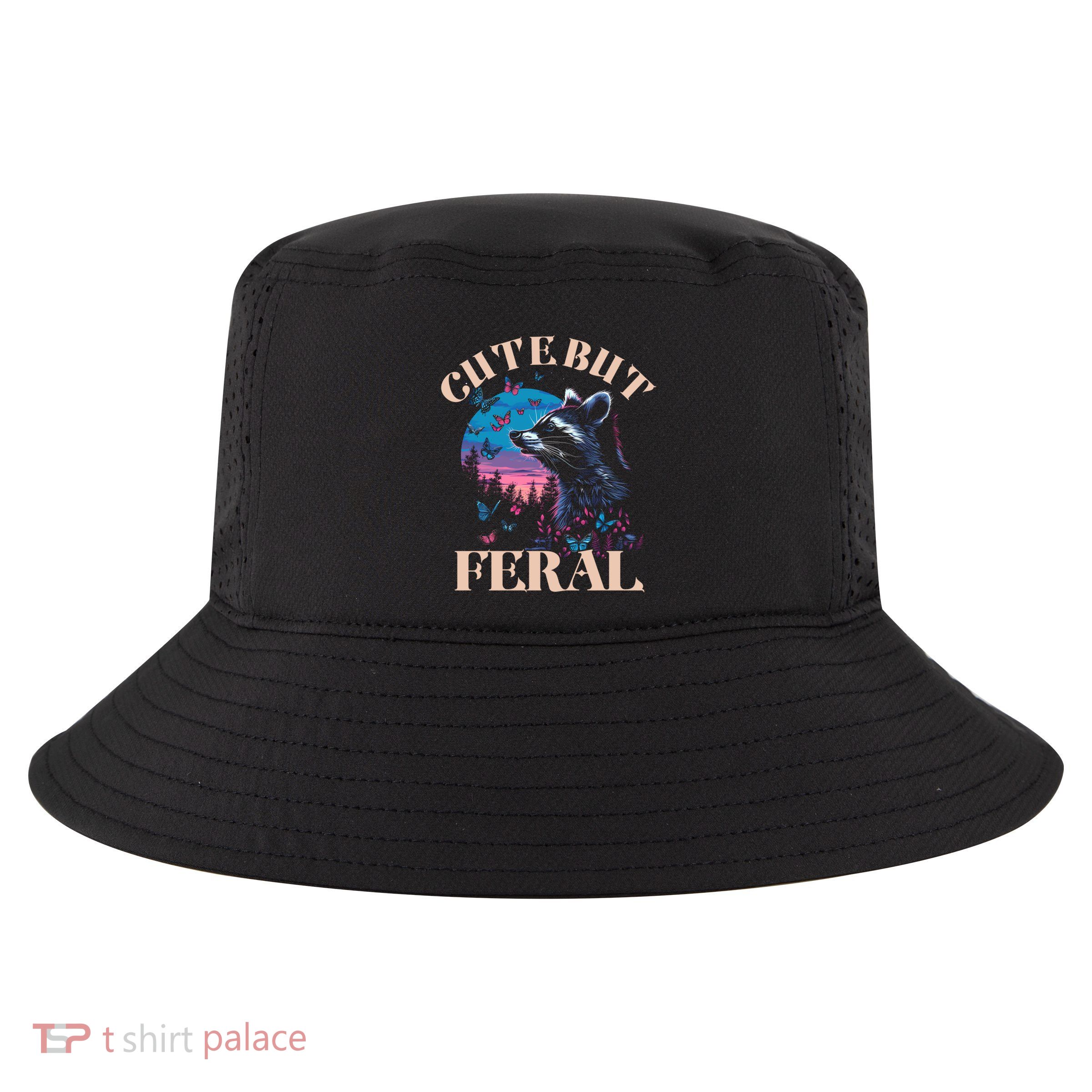 Cute But Feral Funny Raccoon Catching Butterfly Summer Gift Cool Comfort Performance Bucket Hat