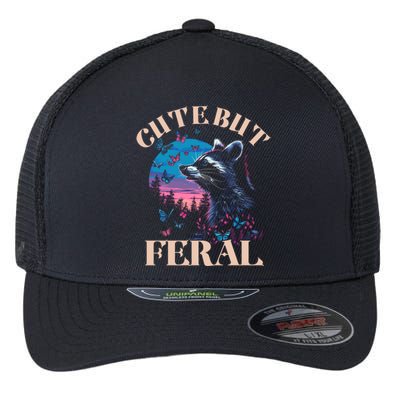 Cute But Feral Funny Raccoon Catching Butterfly Summer Gift Flexfit Unipanel Trucker Cap