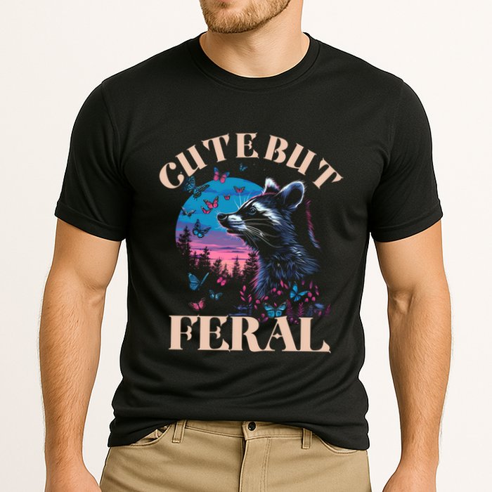 Cute But Feral Funny Raccoon Catching Butterfly Summer Gift Cooling Performance Crew T-Shirt
