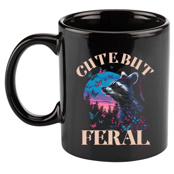 Cute But Feral Funny Raccoon Catching Butterfly Summer Gift 11oz C Handle Ceramic Mug