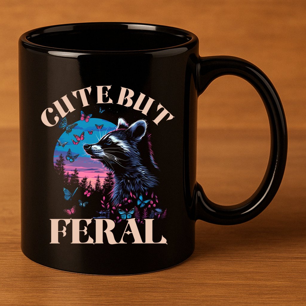 Cute But Feral Funny Raccoon Catching Butterfly Summer Gift 11oz C Handle Ceramic Mug
