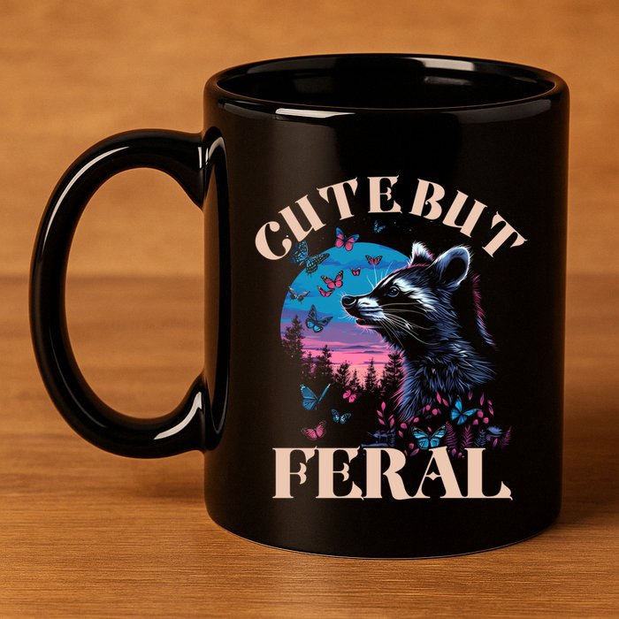 Cute But Feral Funny Raccoon Catching Butterfly Summer Gift 11oz C Handle Ceramic Mug