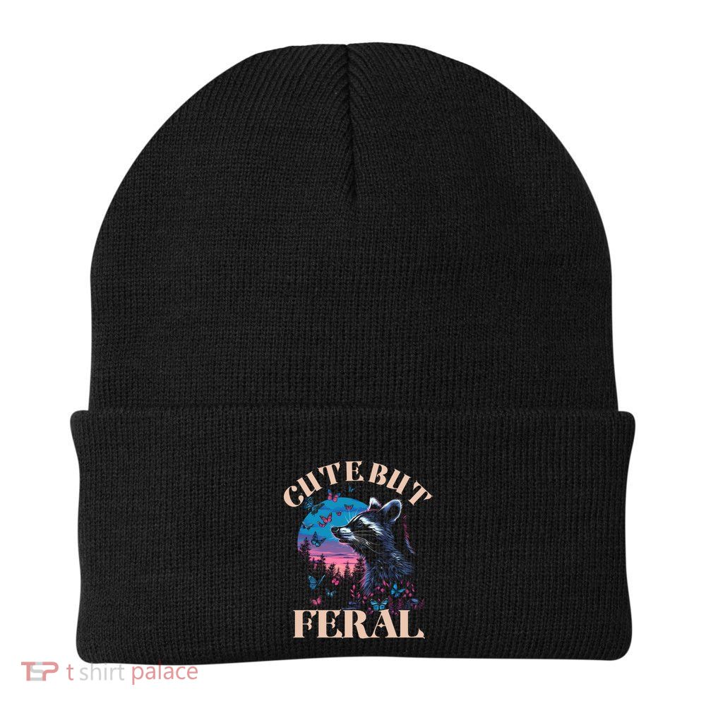 Cute But Feral Funny Raccoon Catching Butterfly Summer Gift Beanie