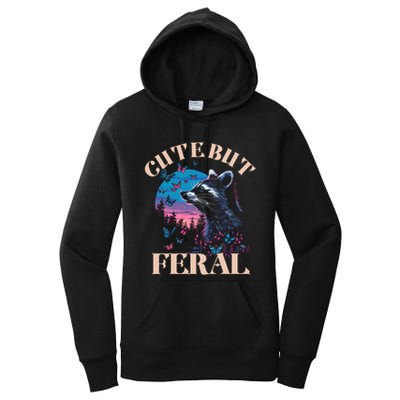 Cute But Feral Funny Raccoon Catching Butterfly Summer Gift Women's Pullover Hoodie