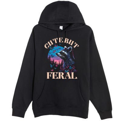 Cute But Feral Funny Raccoon Catching Butterfly Summer Gift Premium Pullover Hoodie