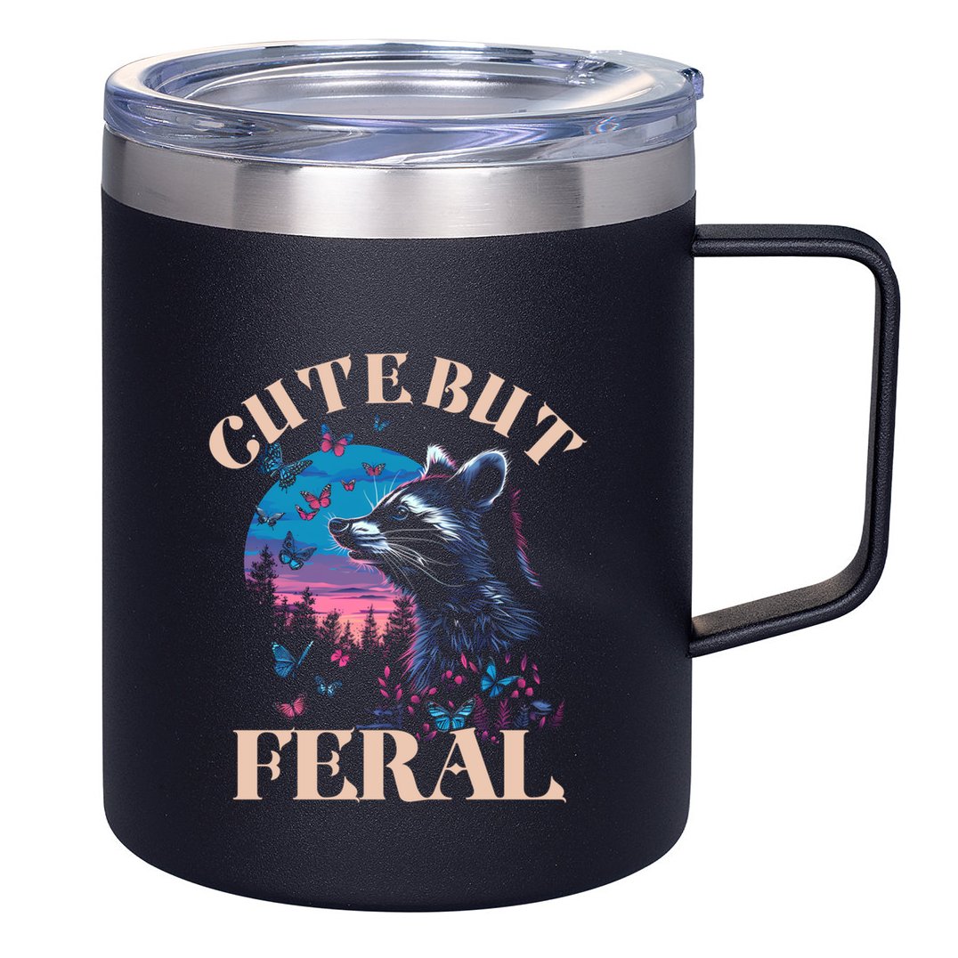 Cute But Feral Funny Raccoon Catching Butterfly Summer Gift 12oz Stainless Steel Coffee Mug