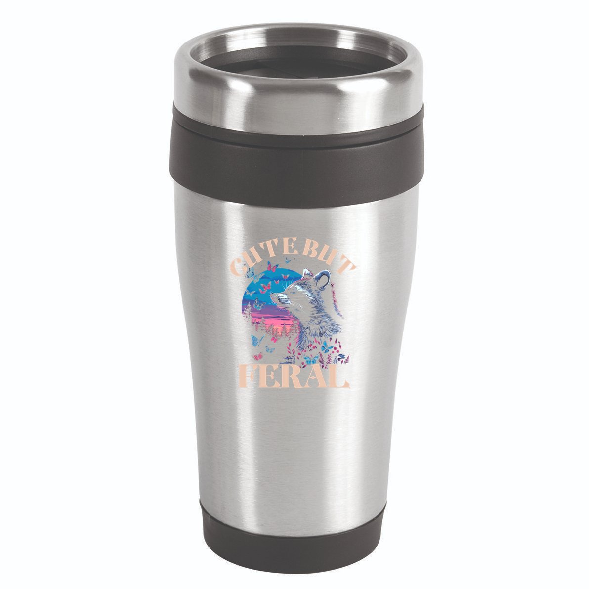 Cute But Feral Funny Raccoon Catching Butterfly Summer Gift 16oz Travel Tumbler