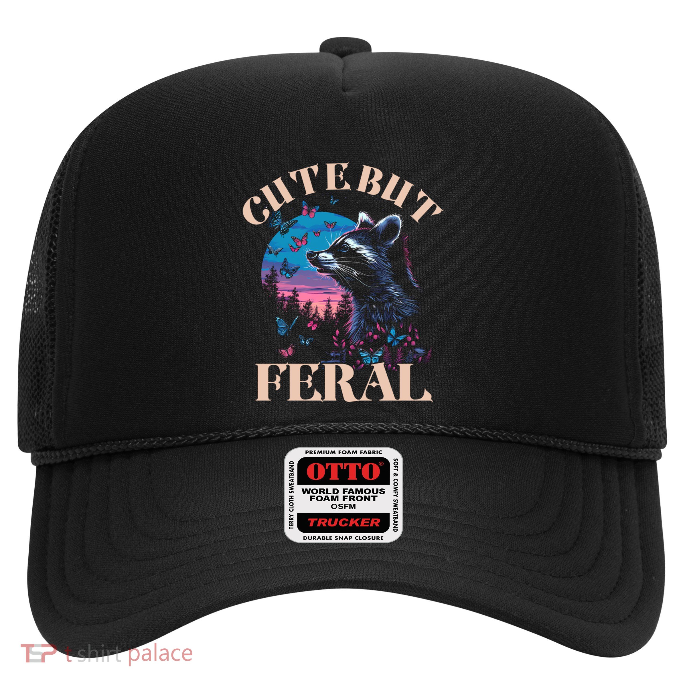 Cute But Feral Funny Raccoon Catching Butterfly Summer Gift Trucker Hat