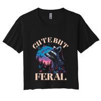 Cute But Feral Funny Raccoon Catching Butterfly Summer Gift Women's Crop Top Tee