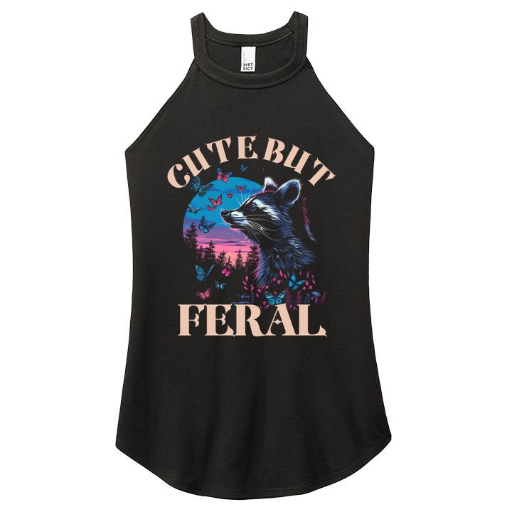 Cute But Feral Funny Raccoon Catching Butterfly Summer Gift Women's Perfect Tri Rocker Tank