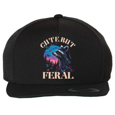 Cute But Feral Funny Raccoon Catching Butterfly Summer Gift Wool Snapback Cap