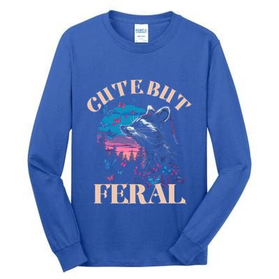Cute But Feral Funny Raccoon Catching Butterfly Summer Gift Tall Long Sleeve T-Shirt