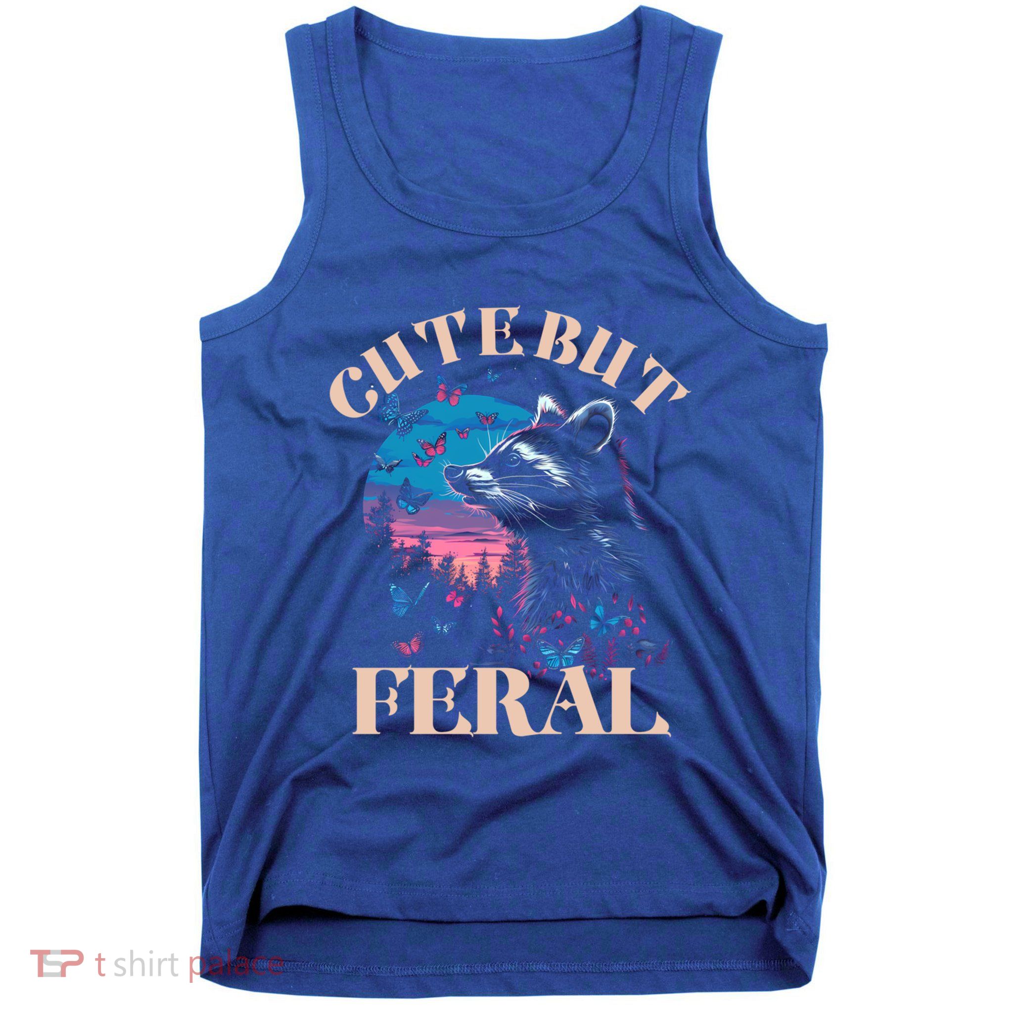 Cute But Feral Funny Raccoon Catching Butterfly Summer Gift Tank Top