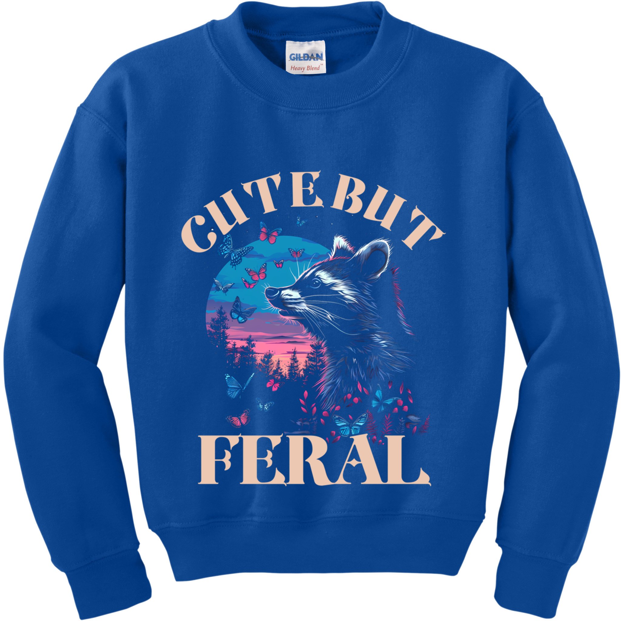 Cute But Feral Funny Raccoon Catching Butterfly Summer Gift Kids Sweatshirt