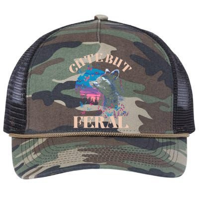 Cute But Feral Funny Raccoon Catching Butterfly Summer Gift Retro Rope Trucker Hat Cap