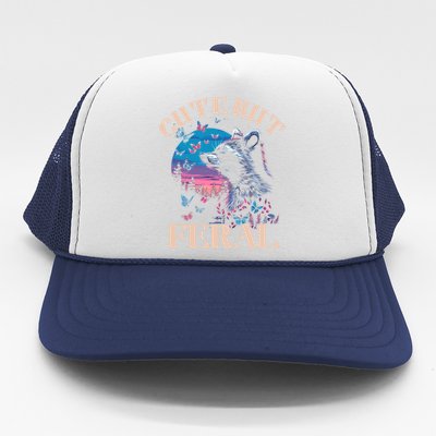 Cute But Feral Funny Raccoon Catching Butterfly Summer Gift Trucker Hat