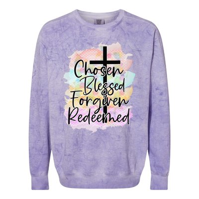 Chosen Blessed Forgiven Redeemed Christian Cross Jesus Cute Colorblast Crewneck Sweatshirt