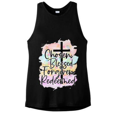 Chosen Blessed Forgiven Redeemed Christian Cross Jesus Cute Ladies PosiCharge Tri-Blend Wicking Tank