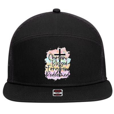 Chosen Blessed Forgiven Redeemed Christian Cross Jesus Cute 7 Panel Mesh Trucker Snapback Hat