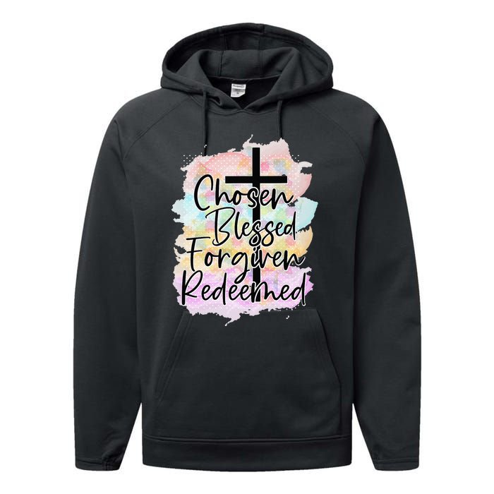 Chosen Blessed Forgiven Redeemed Christian Cross Jesus Cute Performance Fleece Hoodie