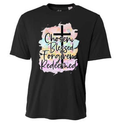 Chosen Blessed Forgiven Redeemed Christian Cross Jesus Cute Cooling Performance Crew T-Shirt