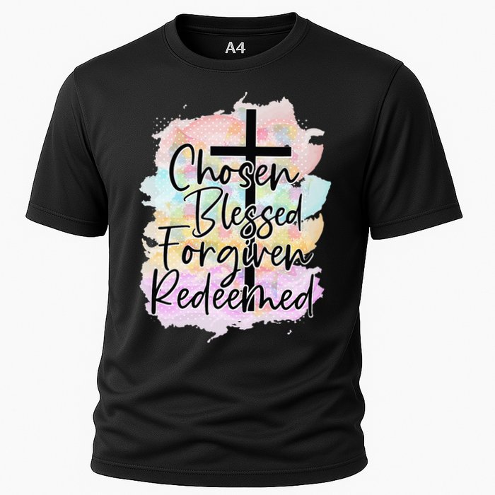 Chosen Blessed Forgiven Redeemed Christian Cross Jesus Cute Cooling Performance Crew T-Shirt