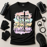Chosen Blessed Forgiven Redeemed Christian Cross Jesus Cute Cooling Performance Crew T-Shirt