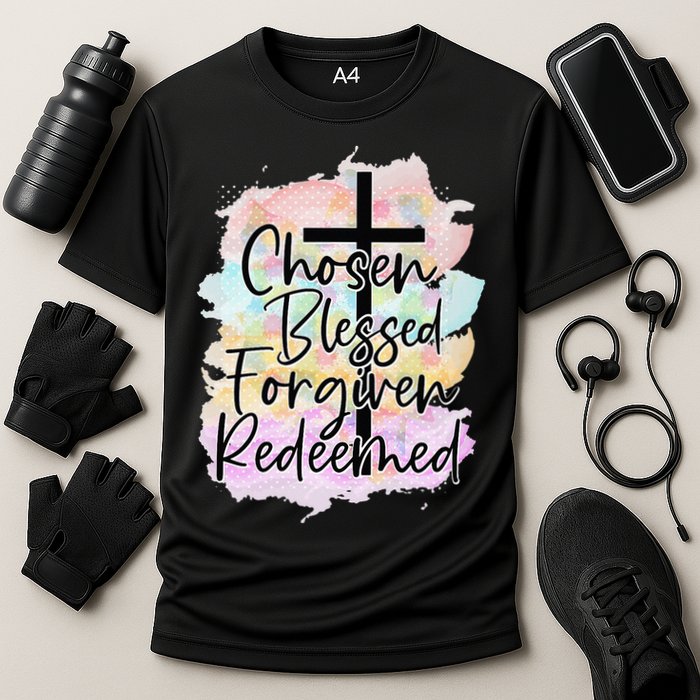 Chosen Blessed Forgiven Redeemed Christian Cross Jesus Cute Cooling Performance Crew T-Shirt