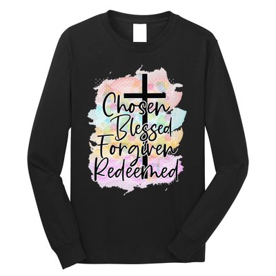 Chosen Blessed Forgiven Redeemed Christian Cross Jesus Cute Long Sleeve Shirt