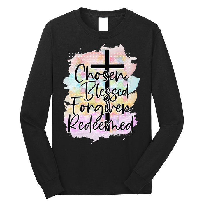 Chosen Blessed Forgiven Redeemed Christian Cross Jesus Cute Long Sleeve Shirt