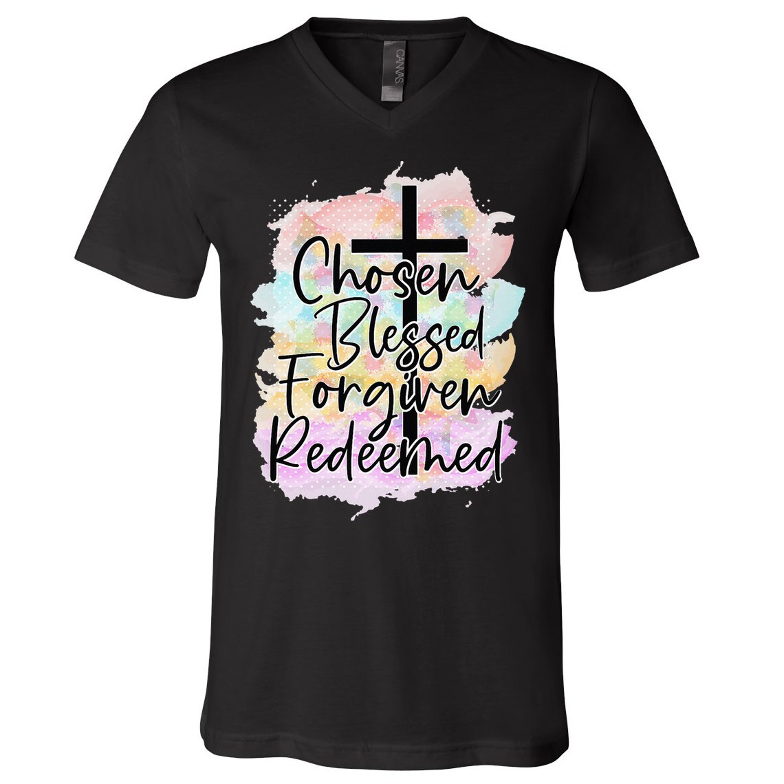 Chosen Blessed Forgiven Redeemed Christian Cross Jesus Cute V-Neck T-Shirt