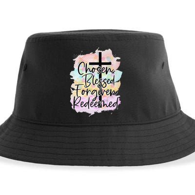 Chosen Blessed Forgiven Redeemed Christian Cross Jesus Cute Sustainable Bucket Hat