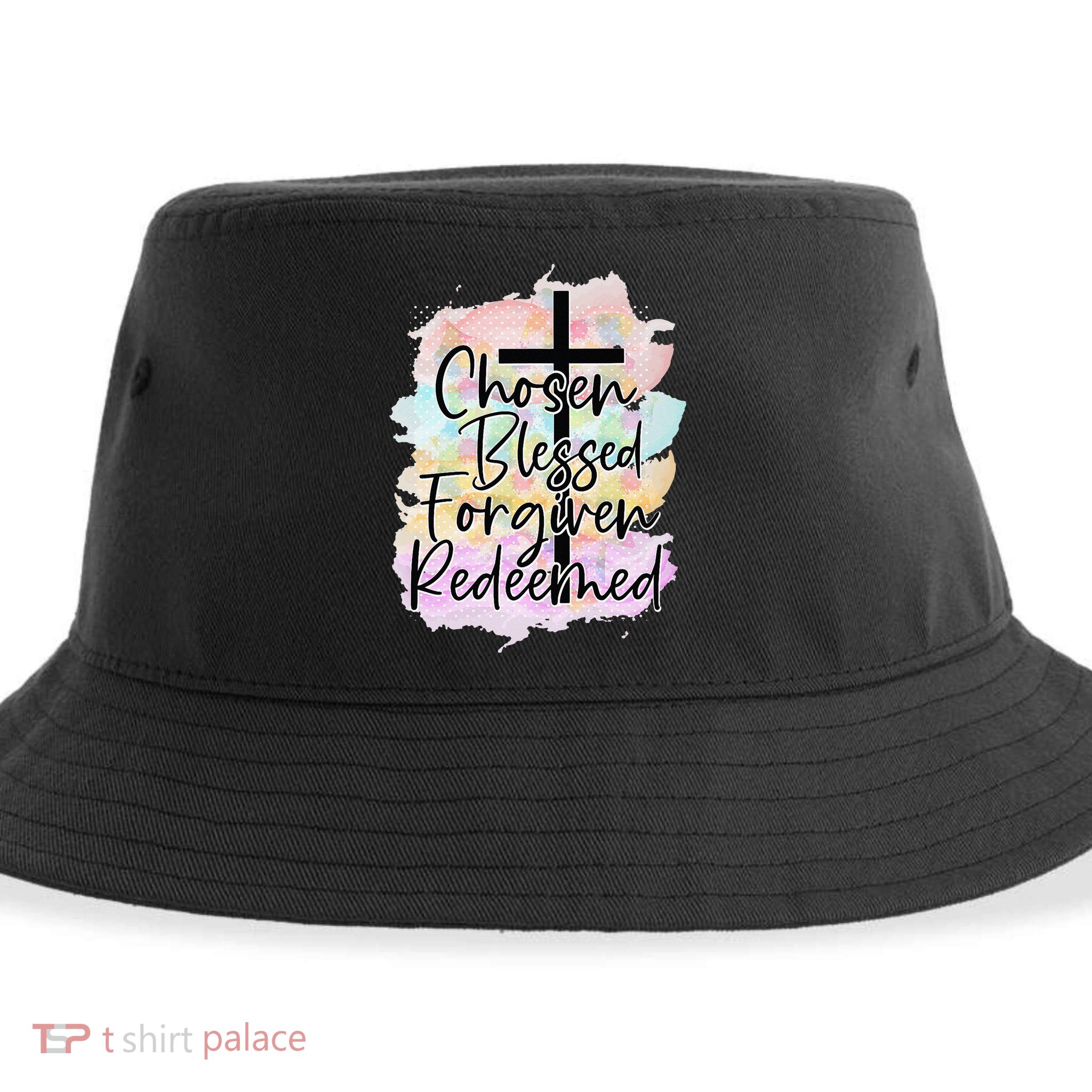 Chosen Blessed Forgiven Redeemed Christian Cross Jesus Cute Sustainable Bucket Hat