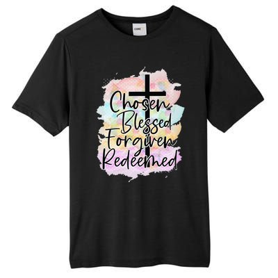 Chosen Blessed Forgiven Redeemed Christian Cross Jesus Cute Tall Fusion ChromaSoft Performance T-Shirt