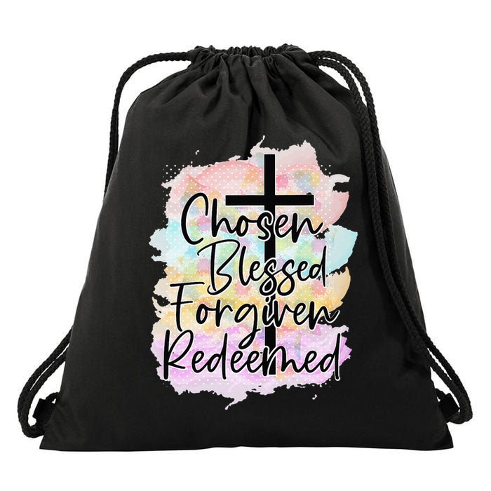 Chosen Blessed Forgiven Redeemed Christian Cross Jesus Cute Drawstring Bag