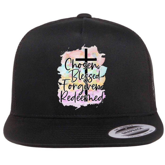 Chosen Blessed Forgiven Redeemed Christian Cross Jesus Cute Flat Bill Trucker Hat