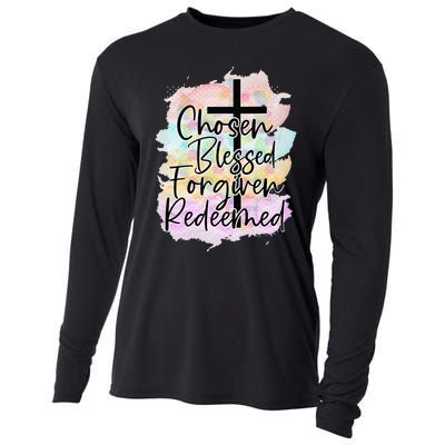 Chosen Blessed Forgiven Redeemed Christian Cross Jesus Cute Cooling Performance Long Sleeve Crew