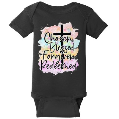 Chosen Blessed Forgiven Redeemed Christian Cross Jesus Cute Baby Bodysuit