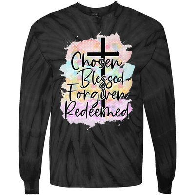 Chosen Blessed Forgiven Redeemed Christian Cross Jesus Cute Tie-Dye Long Sleeve Shirt