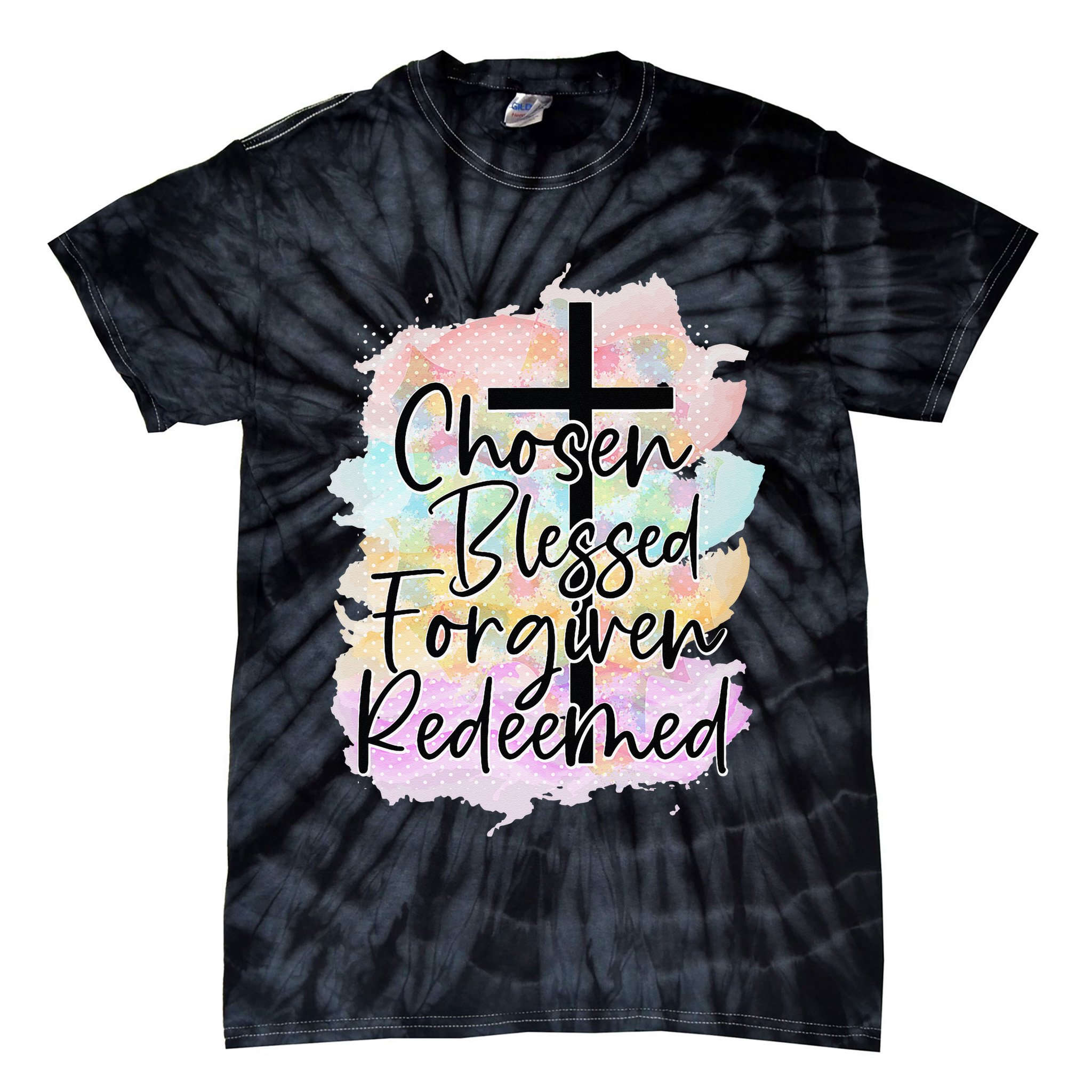 Chosen Blessed Forgiven Redeemed Christian Cross Jesus Cute Tie-Dye T-Shirt