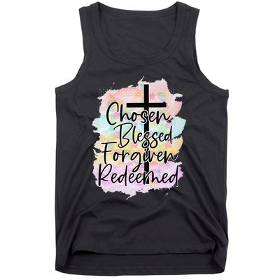 Chosen Blessed Forgiven Redeemed Christian Cross Jesus Cute Tank Top