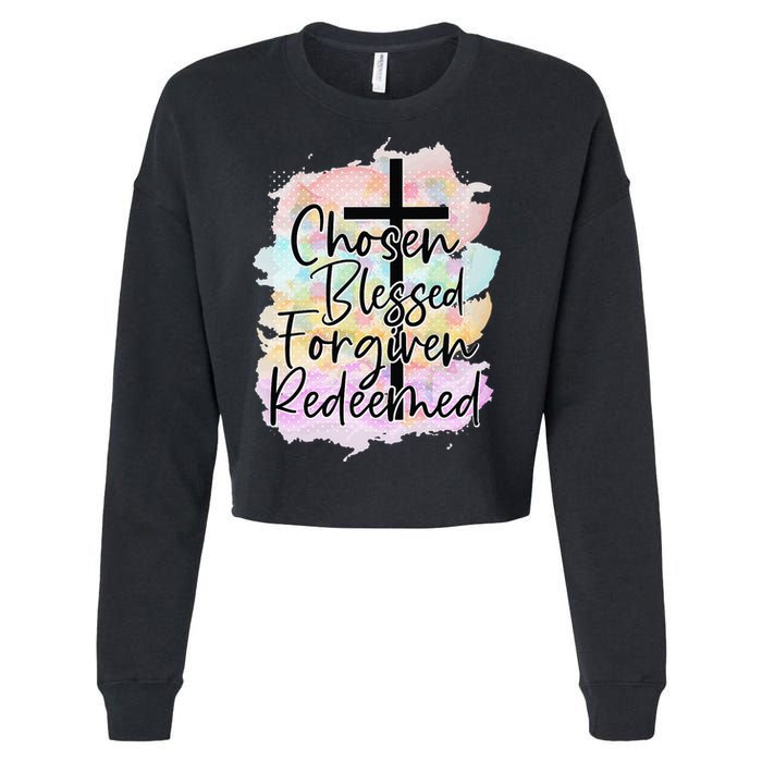 Chosen Blessed Forgiven Redeemed Christian Cross Jesus Cute Cropped Pullover Crew