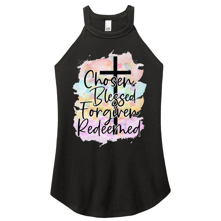 Chosen Blessed Forgiven Redeemed Christian Cross Jesus Cute Women's Perfect Tri Rocker Tank
