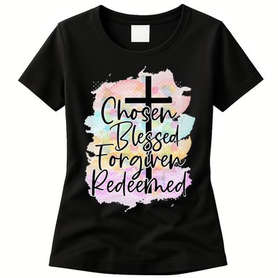 Chosen Blessed Forgiven Redeemed Christian Cross Jesus Cute Womens T-Shirt