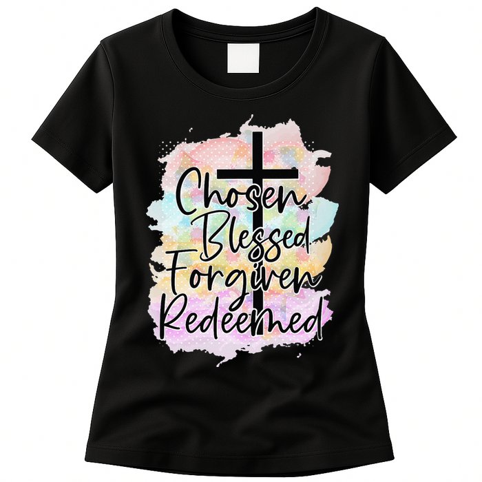 Chosen Blessed Forgiven Redeemed Christian Cross Jesus Cute Womens T-Shirt