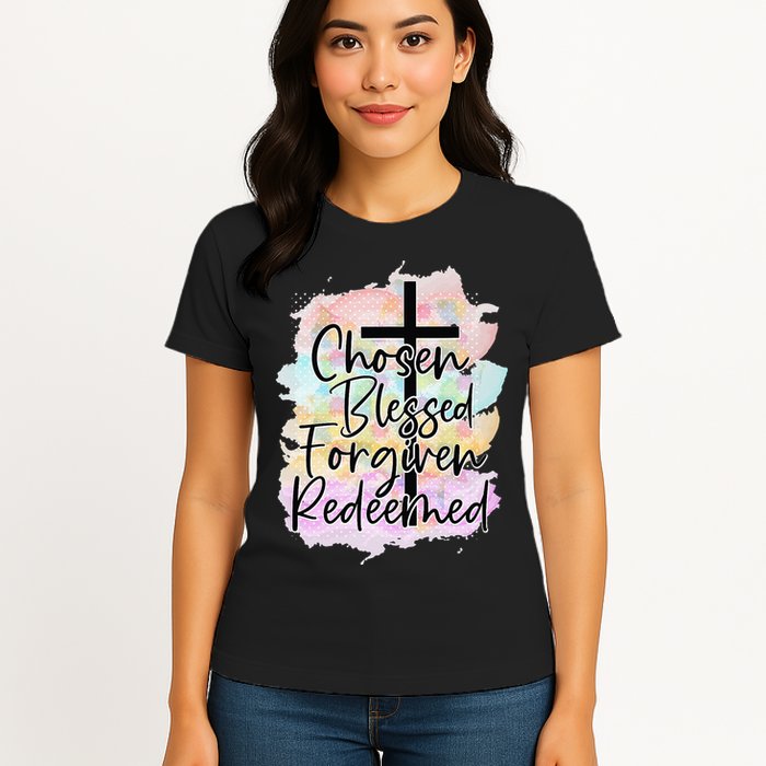 Chosen Blessed Forgiven Redeemed Christian Cross Jesus Cute Womens T-Shirt