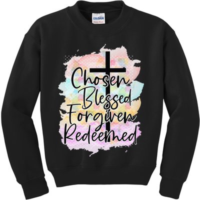 Chosen Blessed Forgiven Redeemed Christian Cross Jesus Cute Kids Sweatshirt